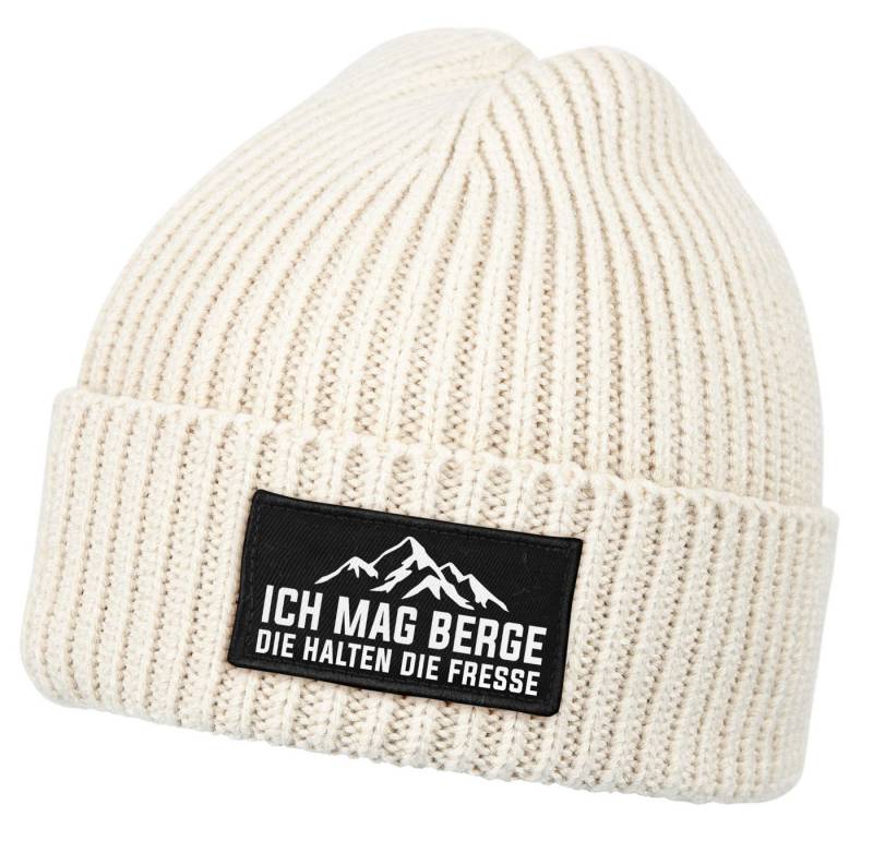 MoonWorks Strickmütze Damen Beanie mit Patch Strickmütze mit Spruch Ich mag Berge Aufdruck von MoonWorks