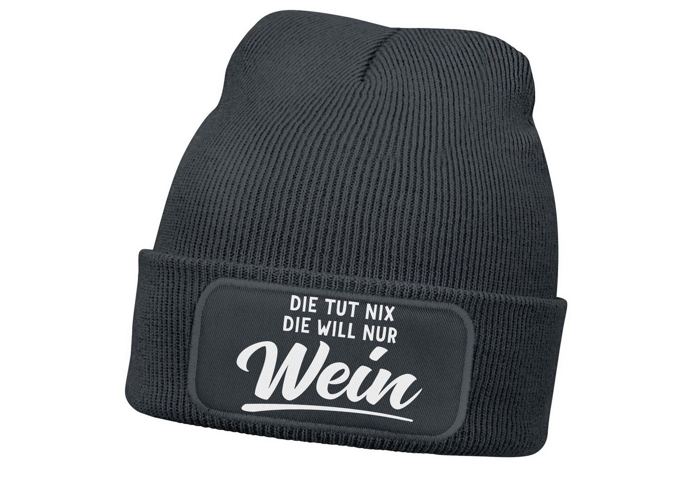 MoonWorks Strickmütze Damen Beanie mit Patch Strickmütze mit Spruch Lieblingsgetränk Party von MoonWorks