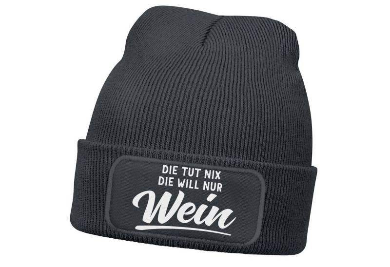 MoonWorks Strickmütze Damen Beanie mit Patch Strickmütze mit Spruch Lieblingsgetränk Party von MoonWorks