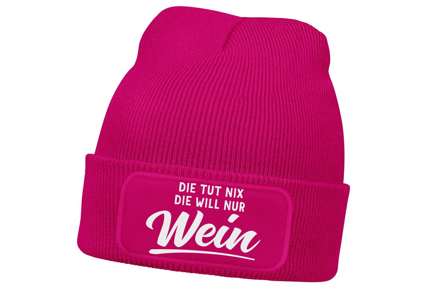 MoonWorks Strickmütze Damen Beanie mit Patch Strickmütze mit Spruch Lieblingsgetränk Party von MoonWorks