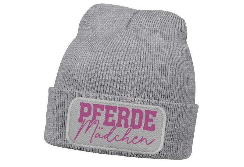 MoonWorks Strickmütze Damen Beanie mit Patch Strickmütze mit Spruch Pferdemädchen Aufdruck von MoonWorks