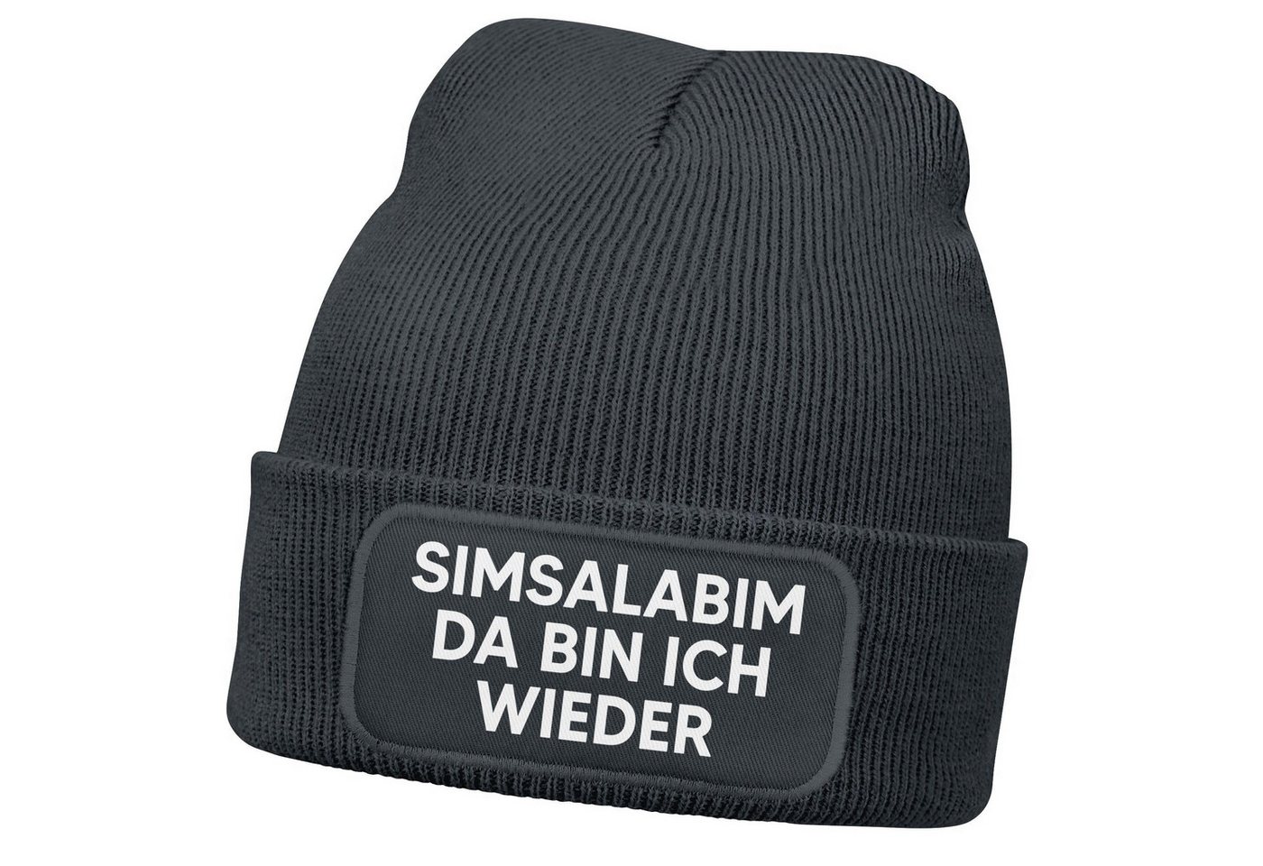 MoonWorks Strickmütze Damen Beanie mit Patch Strickmütze mit Spruch Simsalabim Aufdruck von MoonWorks