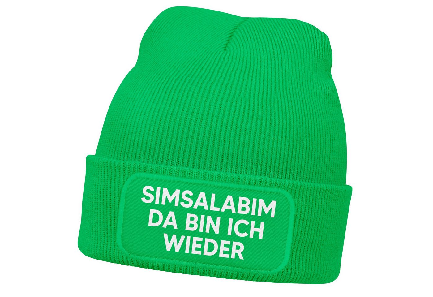 MoonWorks Strickmütze Damen Beanie mit Patch Strickmütze mit Spruch Simsalabim Aufdruck von MoonWorks