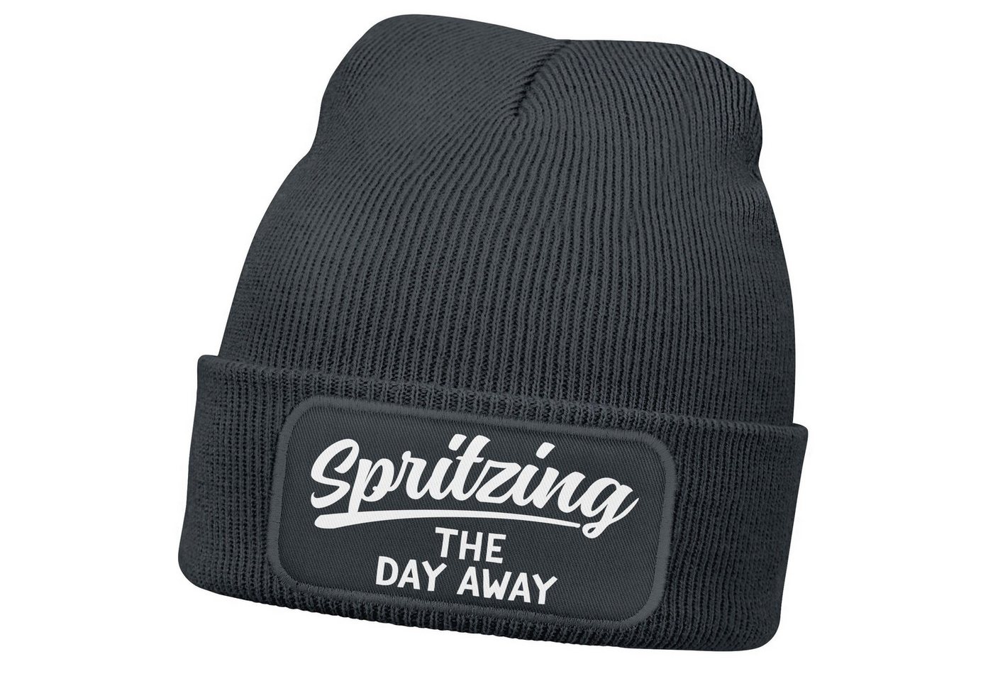 MoonWorks Strickmütze Damen Beanie mit Patch Strickmütze mit Spruch Spritzing the day away von MoonWorks