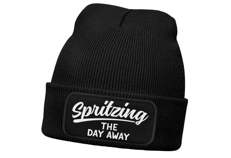MoonWorks Strickmütze Damen Beanie mit Patch Strickmütze mit Spruch Spritzing the day away von MoonWorks