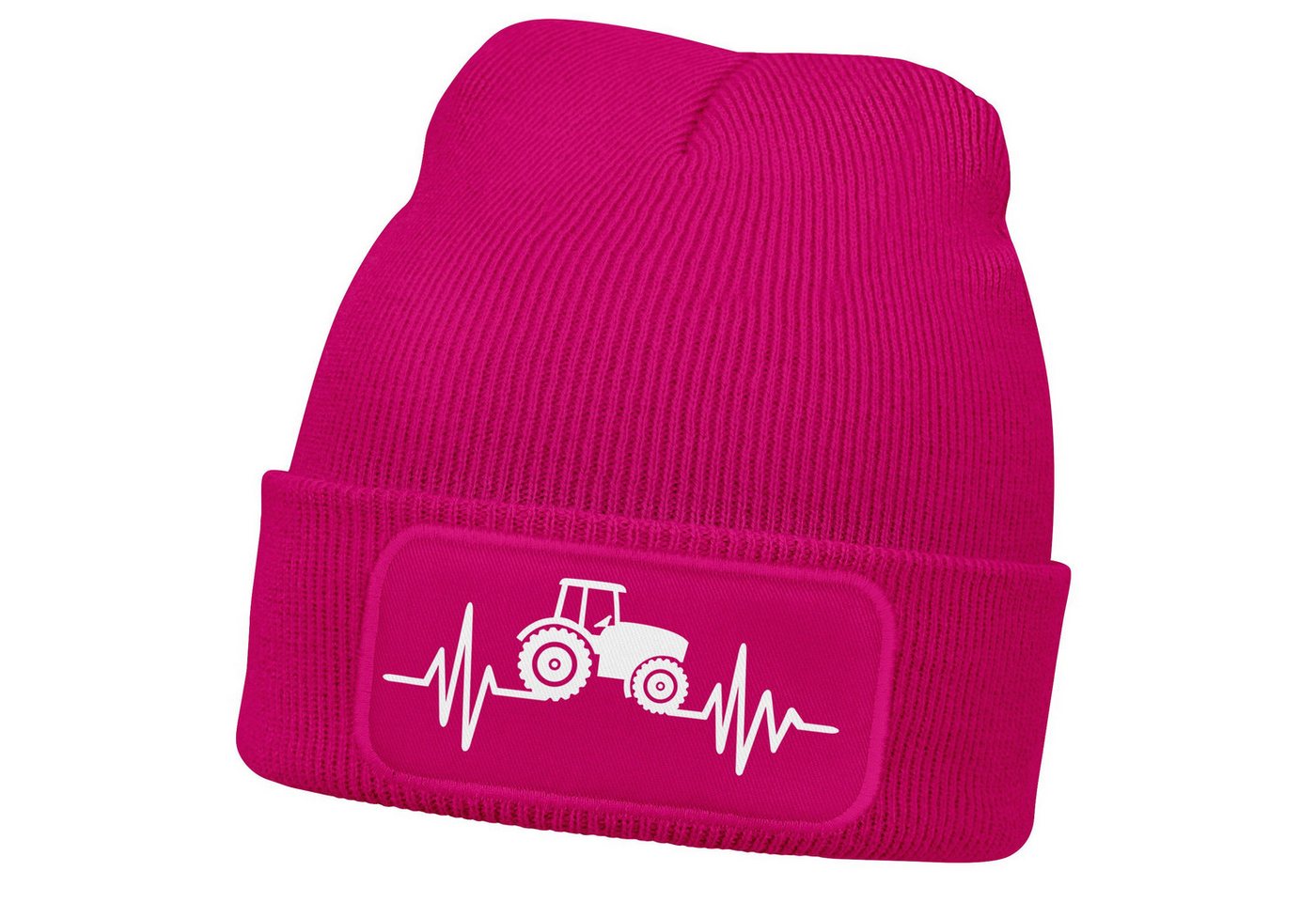 MoonWorks Strickmütze Damen Beanie mit Patch Strickmütze mit Traktor Herzschlag Aufdruck von MoonWorks