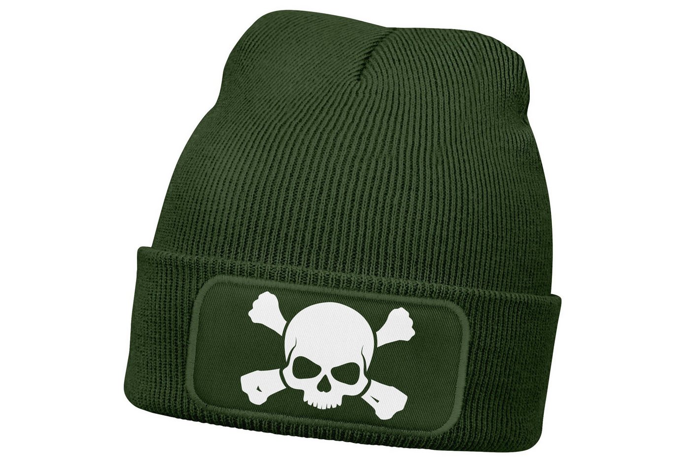 MoonWorks Strickmütze Damen Beanie mit Patch Totenkopf Design Strickmütze mit Spruch von MoonWorks