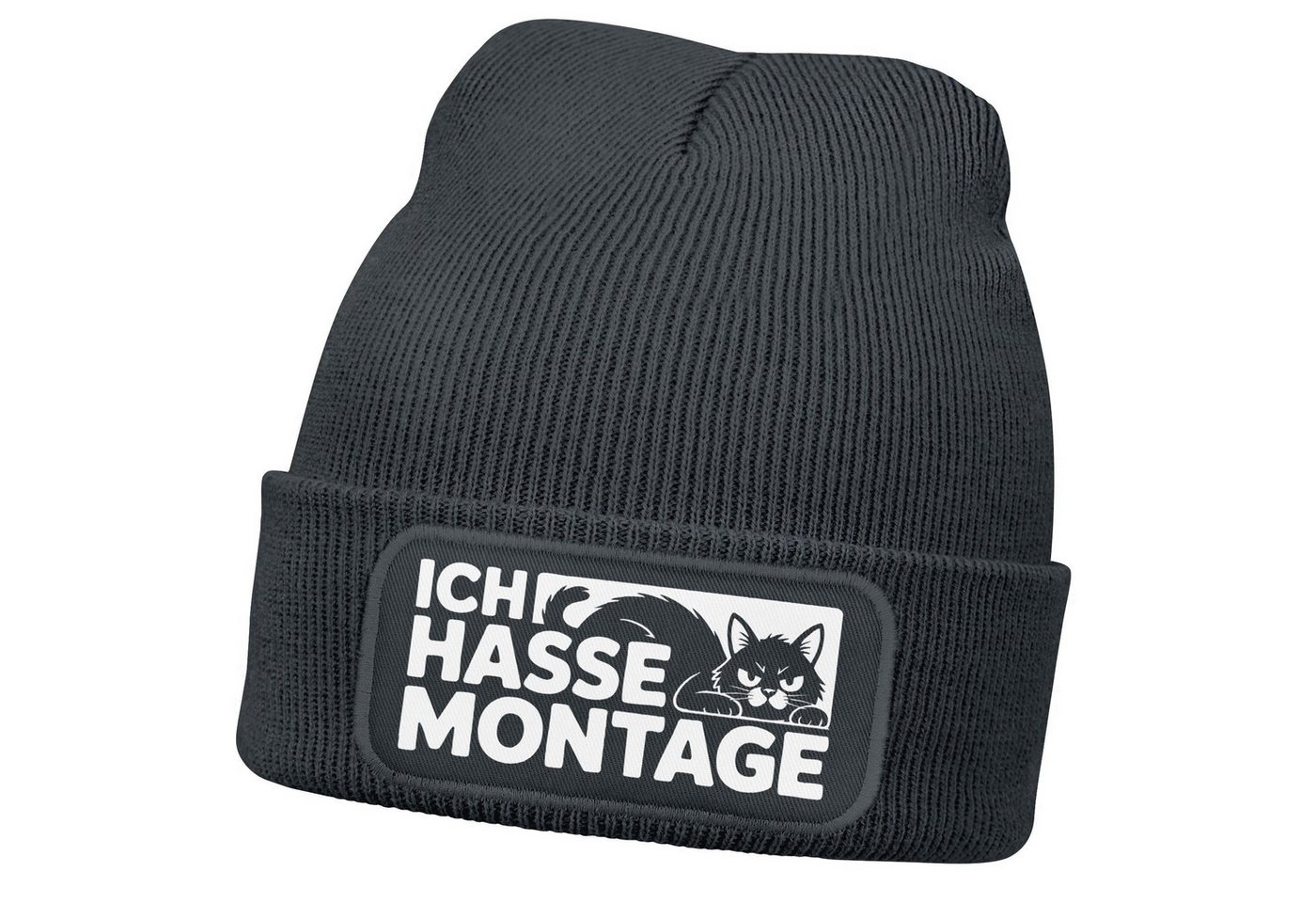 MoonWorks Strickmütze Damen Beanie mit Spruch Hasse Montage Katze Strickmütze Aufdruck von MoonWorks