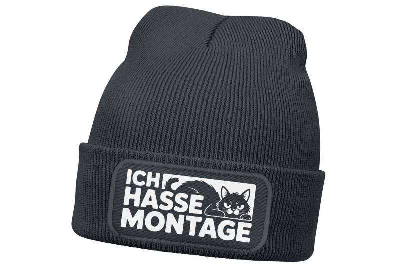 MoonWorks Strickmütze Damen Beanie mit Spruch Hasse Montage Katze Strickmütze Aufdruck von MoonWorks