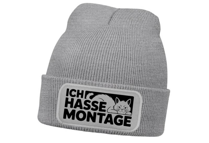 MoonWorks Strickmütze Damen Beanie mit Spruch Hasse Montage Katze Strickmütze Aufdruck von MoonWorks
