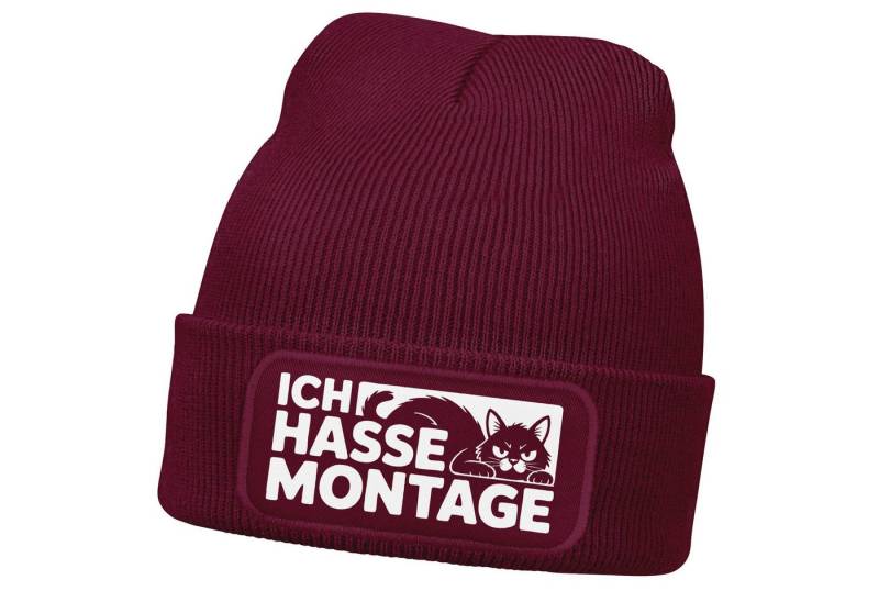 MoonWorks Strickmütze Damen Beanie mit Spruch Hasse Montage Katze Strickmütze Aufdruck von MoonWorks