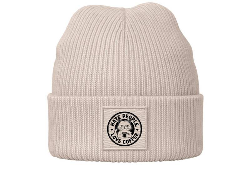 MoonWorks Strickmütze Damen Beanie mit Spruch Hate People Geschenidee Kaffeetrinker von MoonWorks