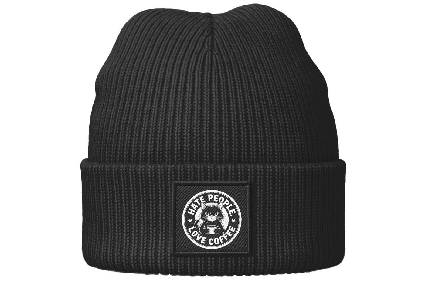 MoonWorks Strickmütze Damen Beanie mit Spruch Hate People Geschenidee Kaffeetrinker von MoonWorks