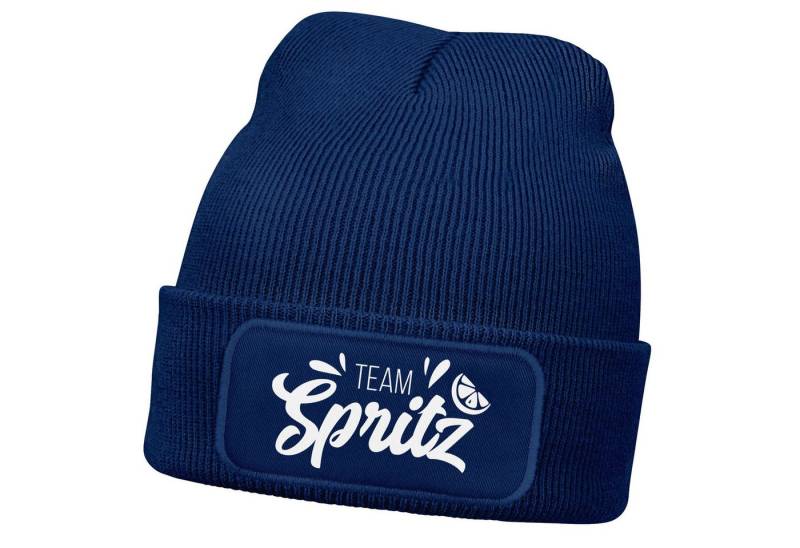 MoonWorks Strickmütze Damen Beanie mit Team Spritz Patch Strickmütze mit Spruch Aufdruck von MoonWorks