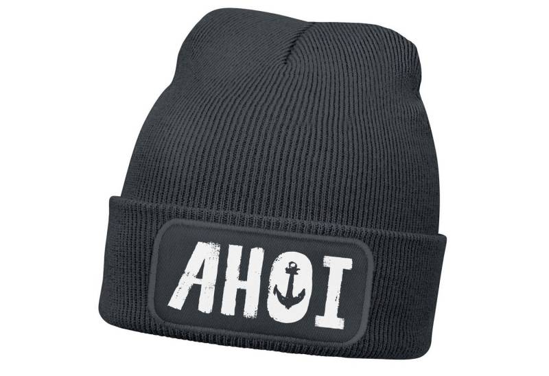 MoonWorks Strickmütze Herren Beanie Ahoi Patch Strickmütze Spruch Aufdruck Lustig Mütze von MoonWorks