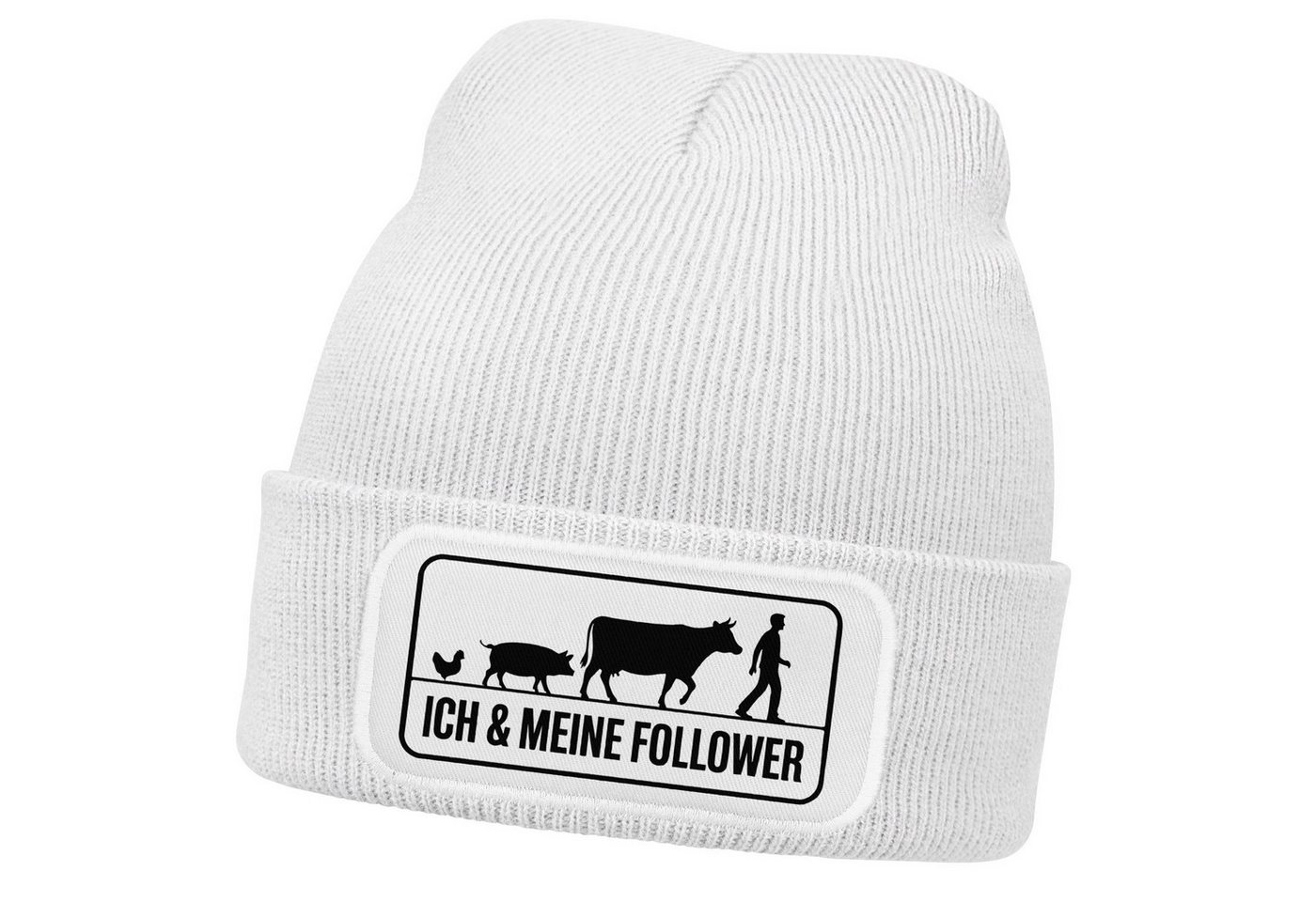 MoonWorks Strickmütze Herren Beanie Mütze mit Spruch, Ich und meine Follower von MoonWorks