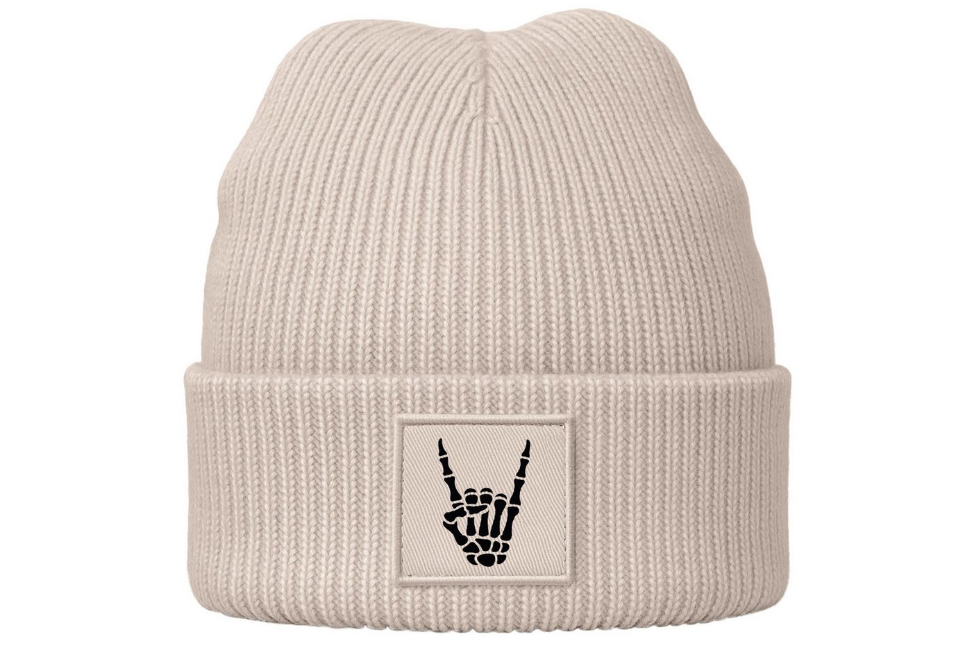 MoonWorks Strickmütze Herren Beanie Patch Aufdruck Skeletthand Metalgruss Strickmütze mit von MoonWorks