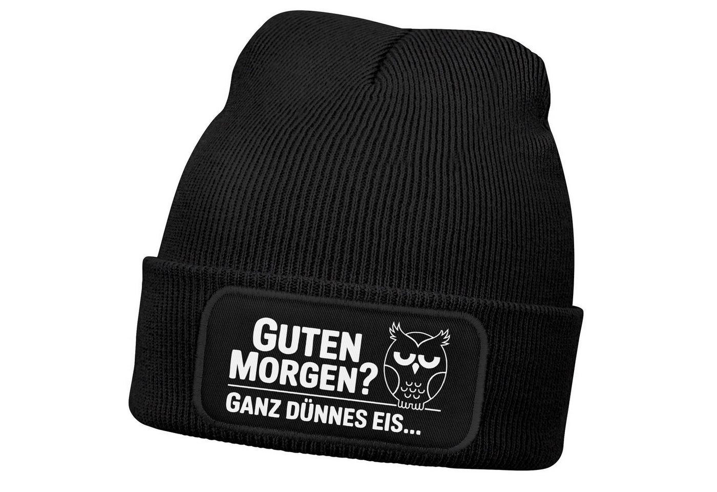 MoonWorks Strickmütze Herren Beanie Patch Grafik Print Eule Strickmütze mit Spruch Guten von MoonWorks