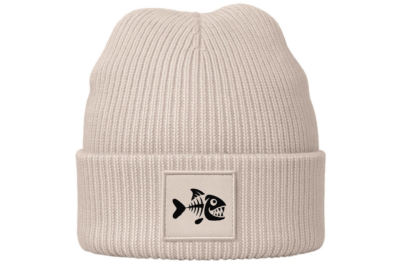 MoonWorks Strickmütze Herren Beanie Patch Piranha Grafik Print Lustig Wintermütze von MoonWorks