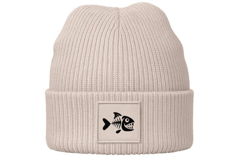 MoonWorks Strickmütze Herren Beanie Patch Piranha Grafik Print Lustig Wintermütze von MoonWorks