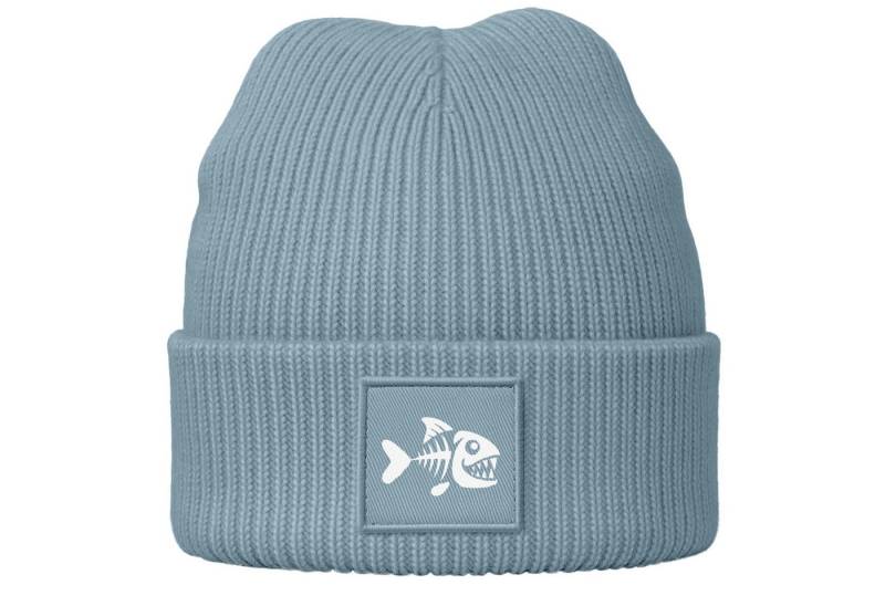 MoonWorks Strickmütze Herren Beanie Patch Piranha Grafik Print Lustig Wintermütze von MoonWorks
