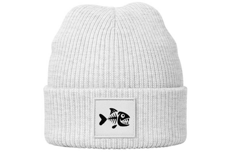 MoonWorks Strickmütze Herren Beanie Patch Piranha Grafik Print Lustig Wintermütze von MoonWorks