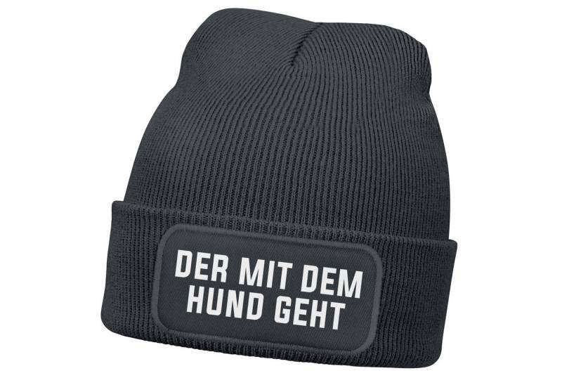 MoonWorks Strickmütze Herren Beanie Strickmütze mit Patch Spruch Der mit dem Hund geht von MoonWorks