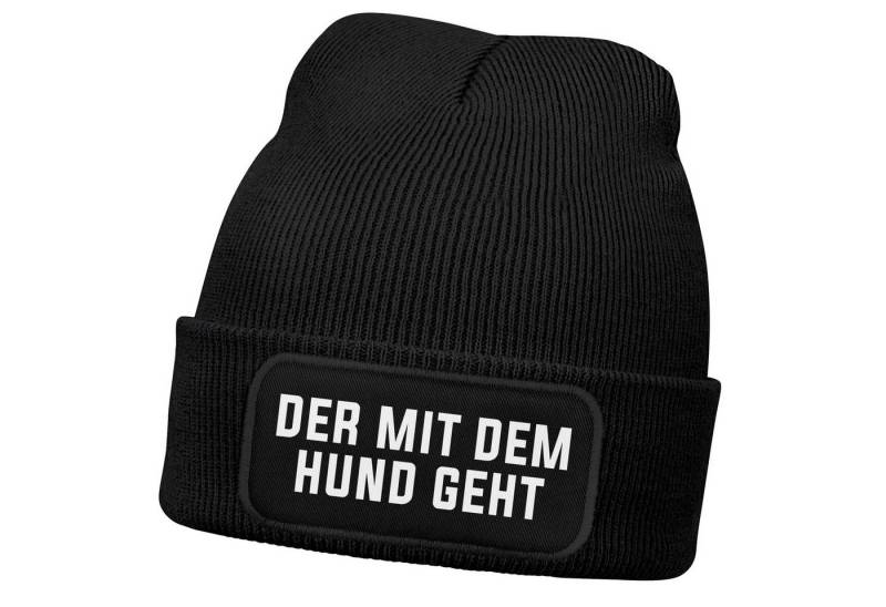 MoonWorks Strickmütze Herren Beanie Strickmütze mit Patch Spruch Der mit dem Hund geht von MoonWorks