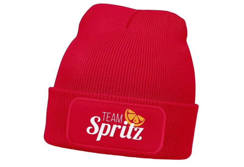 MoonWorks Strickmütze Herren Beanie Team Spritz Patch Strickmütze Spruch Aufdruck Lustig von MoonWorks