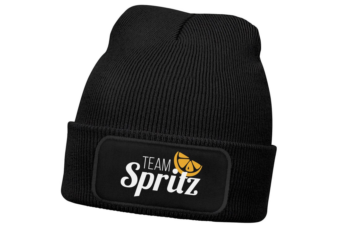 MoonWorks Strickmütze Herren Beanie Team Spritz Patch Strickmütze Spruch Aufdruck Lustig von MoonWorks