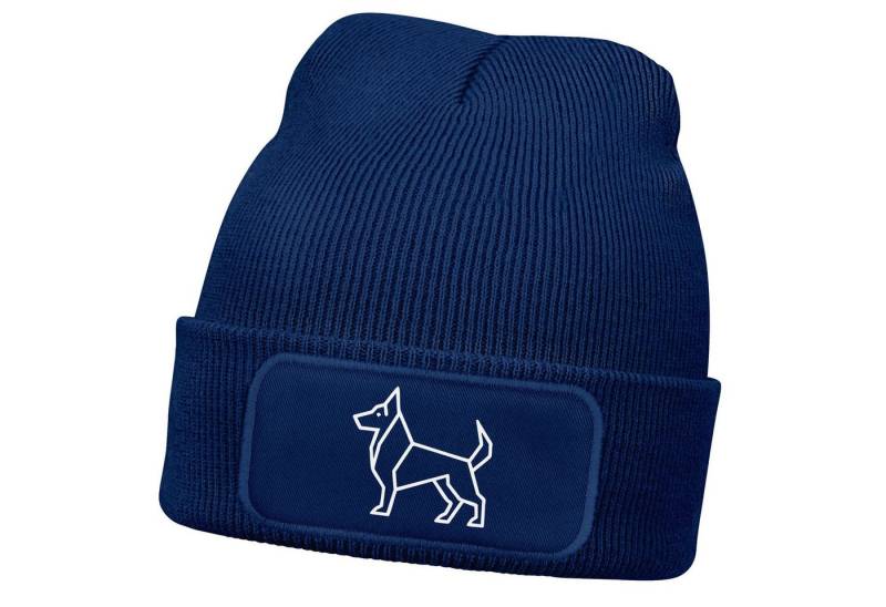 MoonWorks Strickmütze Herren Beanie Wintermütze Schäferhund Polygon Design Aufdruck lustig von MoonWorks