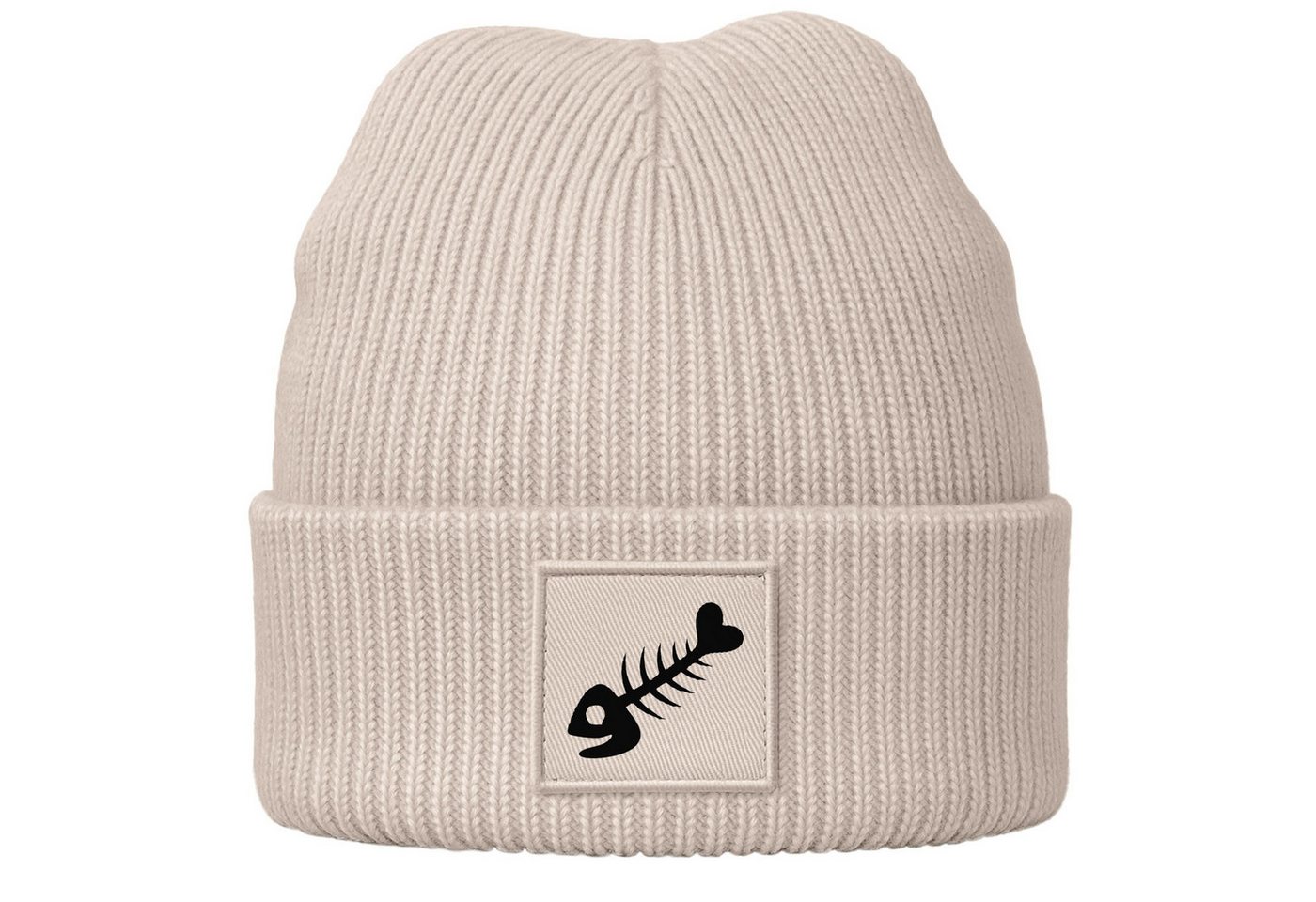 MoonWorks Strickmütze Herren Beanie mit Grafik Print Patch Bedruckt mit Fischgräte Maritim von MoonWorks