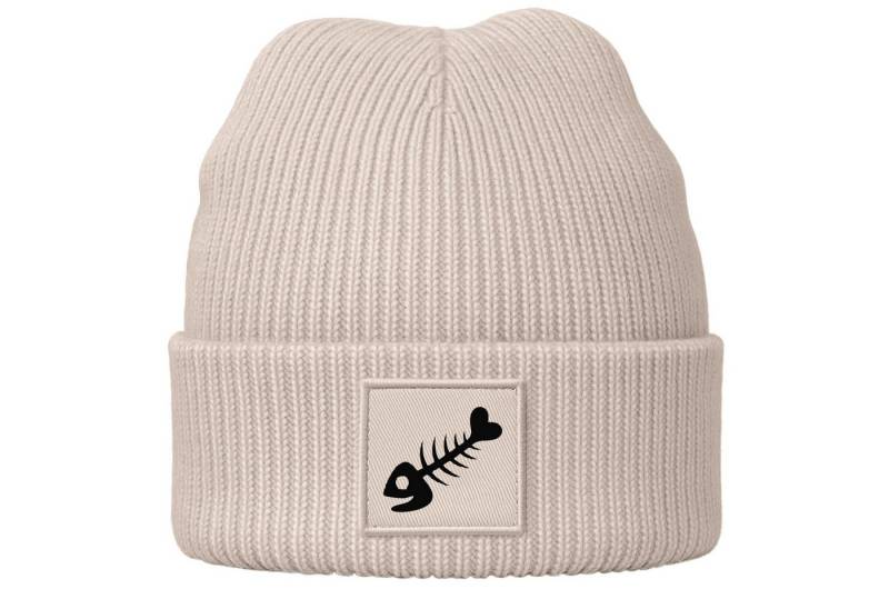 MoonWorks Strickmütze Herren Beanie mit Grafik Print Patch Bedruckt mit Fischgräte Maritim von MoonWorks