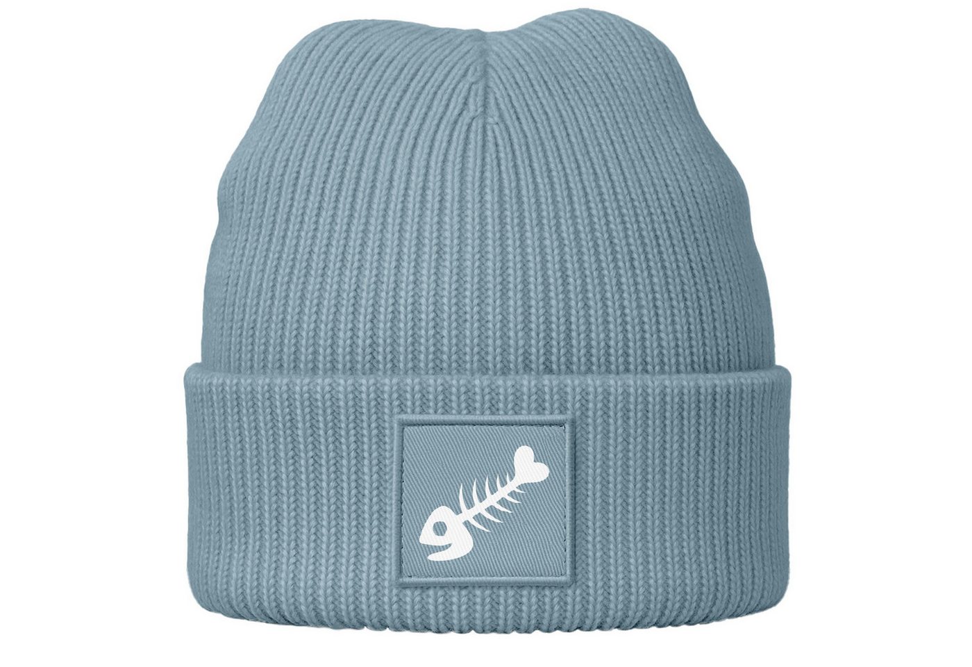 MoonWorks Strickmütze Herren Beanie mit Grafik Print Patch Bedruckt mit Fischgräte Maritim von MoonWorks