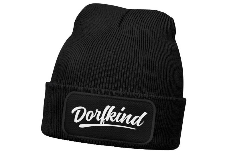 MoonWorks Strickmütze Herren Beanie mit Patch Dorfkind Strickmütze mit Spruch Aufdruck von MoonWorks
