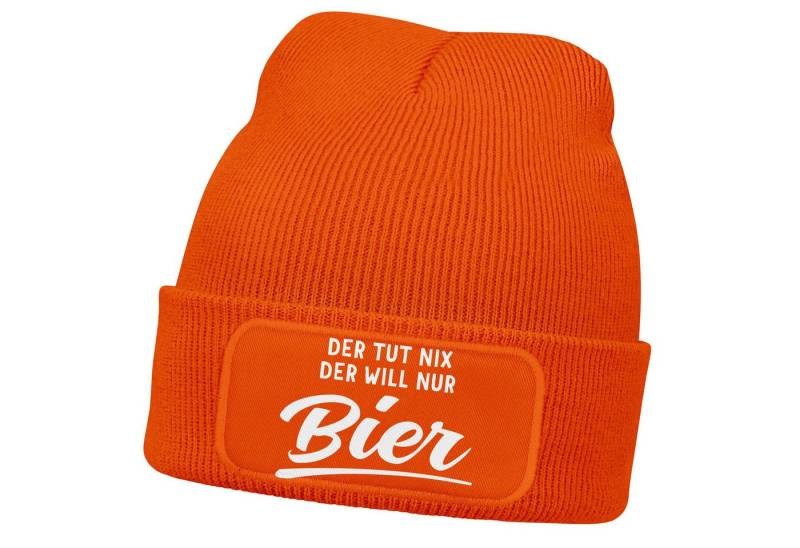 MoonWorks Strickmütze Herren Beanie mit Patch Lieblingsgetränk Party Strickmütze Spruch von MoonWorks