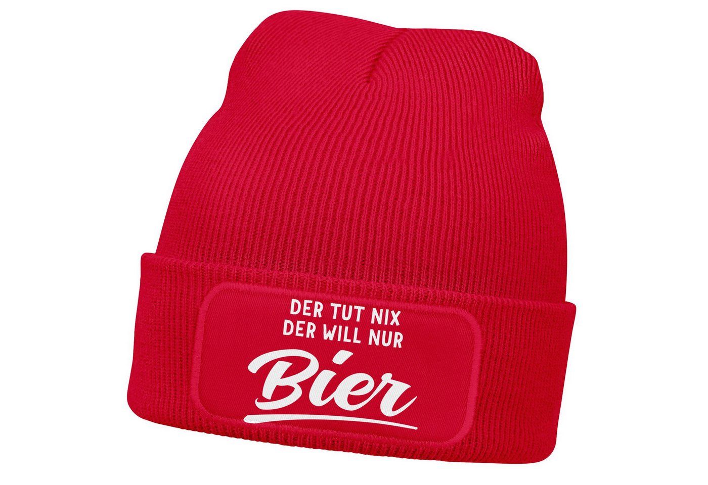 MoonWorks Strickmütze Herren Beanie mit Patch Lieblingsgetränk Party Strickmütze Spruch von MoonWorks