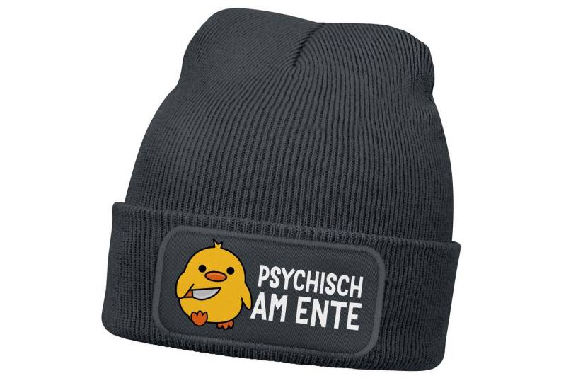 MoonWorks Strickmütze Herren Beanie mit Patch Strickmütze Spruch Meme Psychisch am Ente von MoonWorks