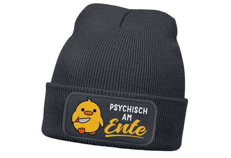 MoonWorks Strickmütze Herren Beanie mit Patch Strickmütze Spruch Meme Psychisch am Ente von MoonWorks