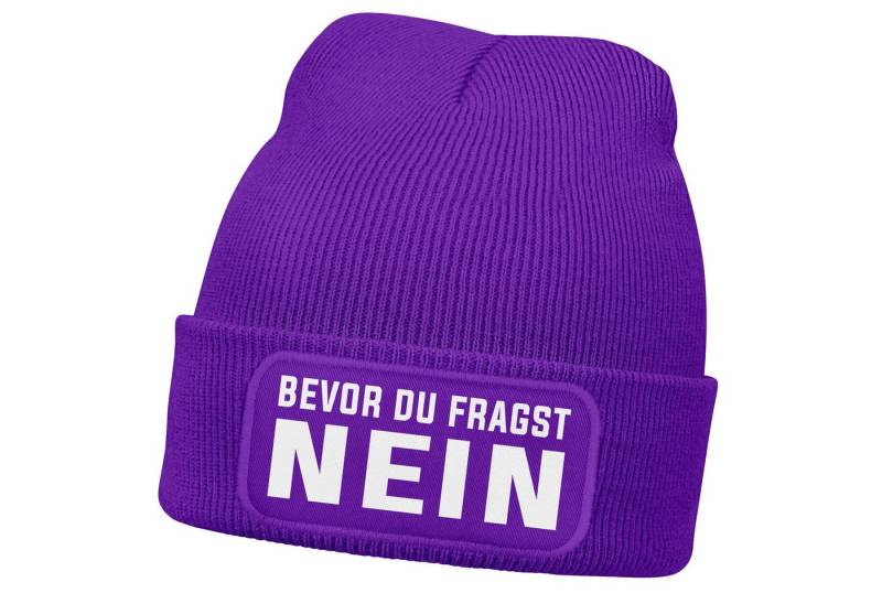MoonWorks Strickmütze Herren Beanie mit Patch Strickmütze mit Spruch Bevor du fragst NEIN von MoonWorks