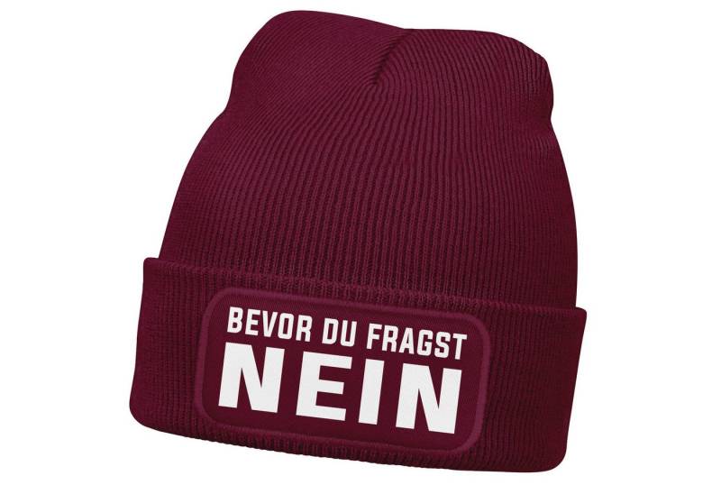 MoonWorks Strickmütze Herren Beanie mit Patch Strickmütze mit Spruch Bevor du fragst NEIN von MoonWorks