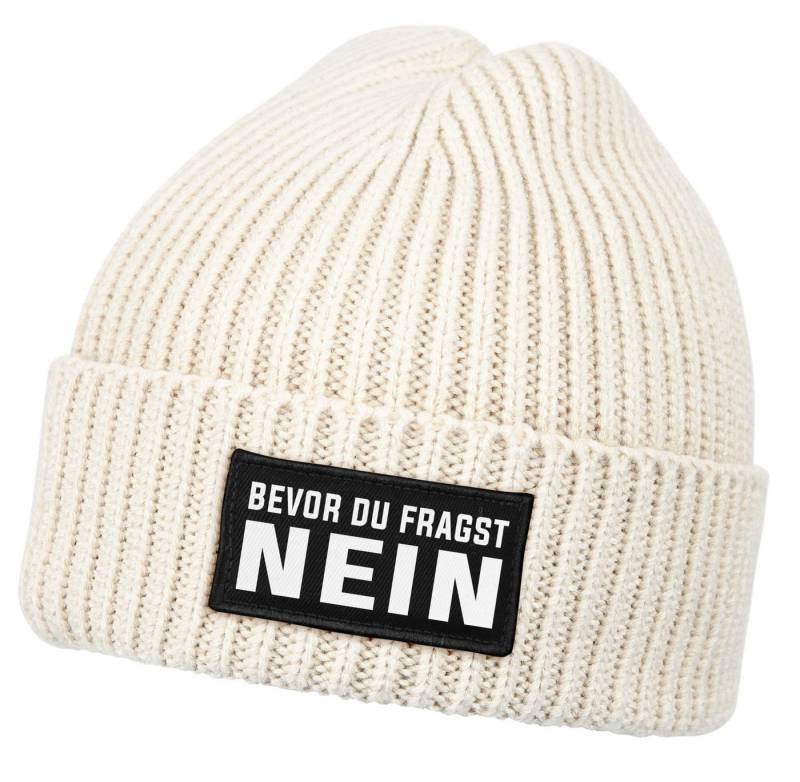 MoonWorks Strickmütze Herren Beanie mit Patch Strickmütze mit Spruch Bevor du fragst - Nein von MoonWorks