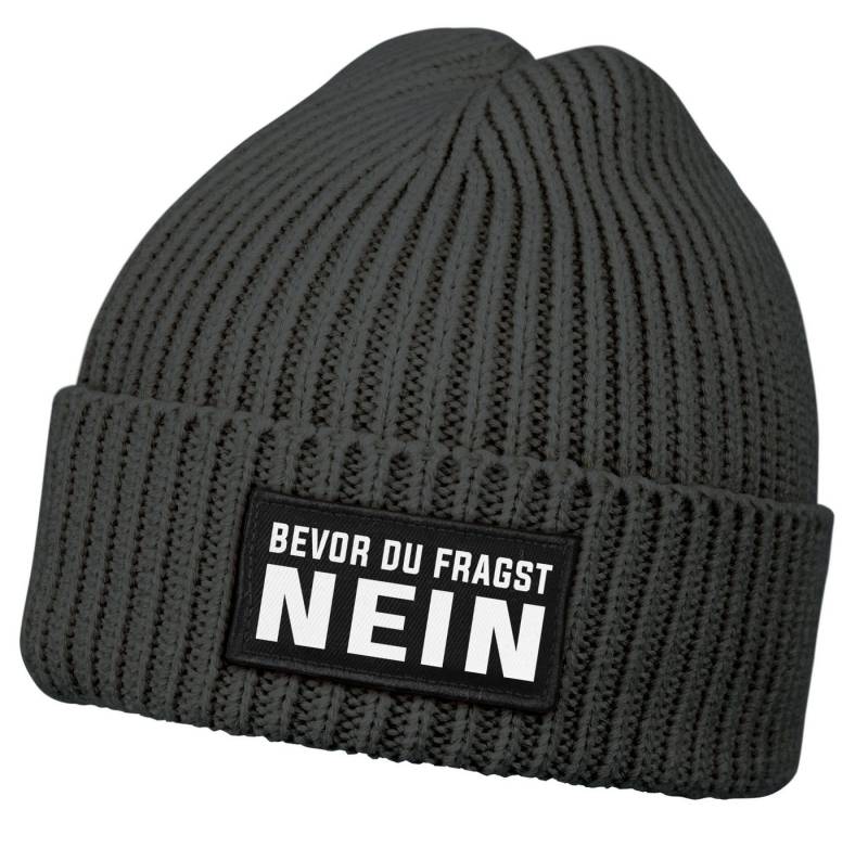 MoonWorks Strickmütze Herren Beanie mit Patch Strickmütze mit Spruch Bevor du fragst - Nein von MoonWorks