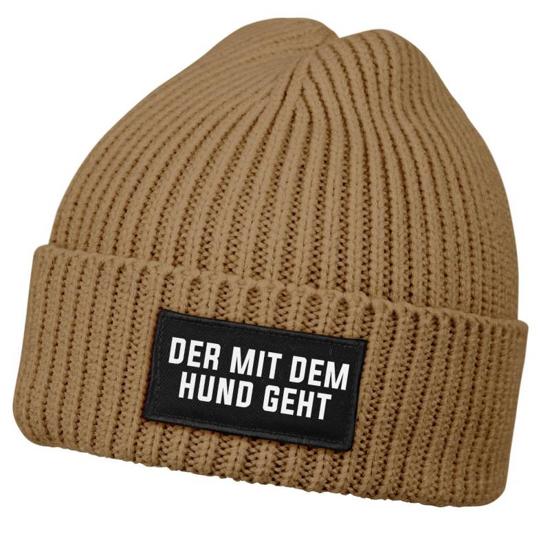 MoonWorks Strickmütze Herren Beanie mit Patch Strickmütze mit Spruch Der mit dem Hund geht von MoonWorks