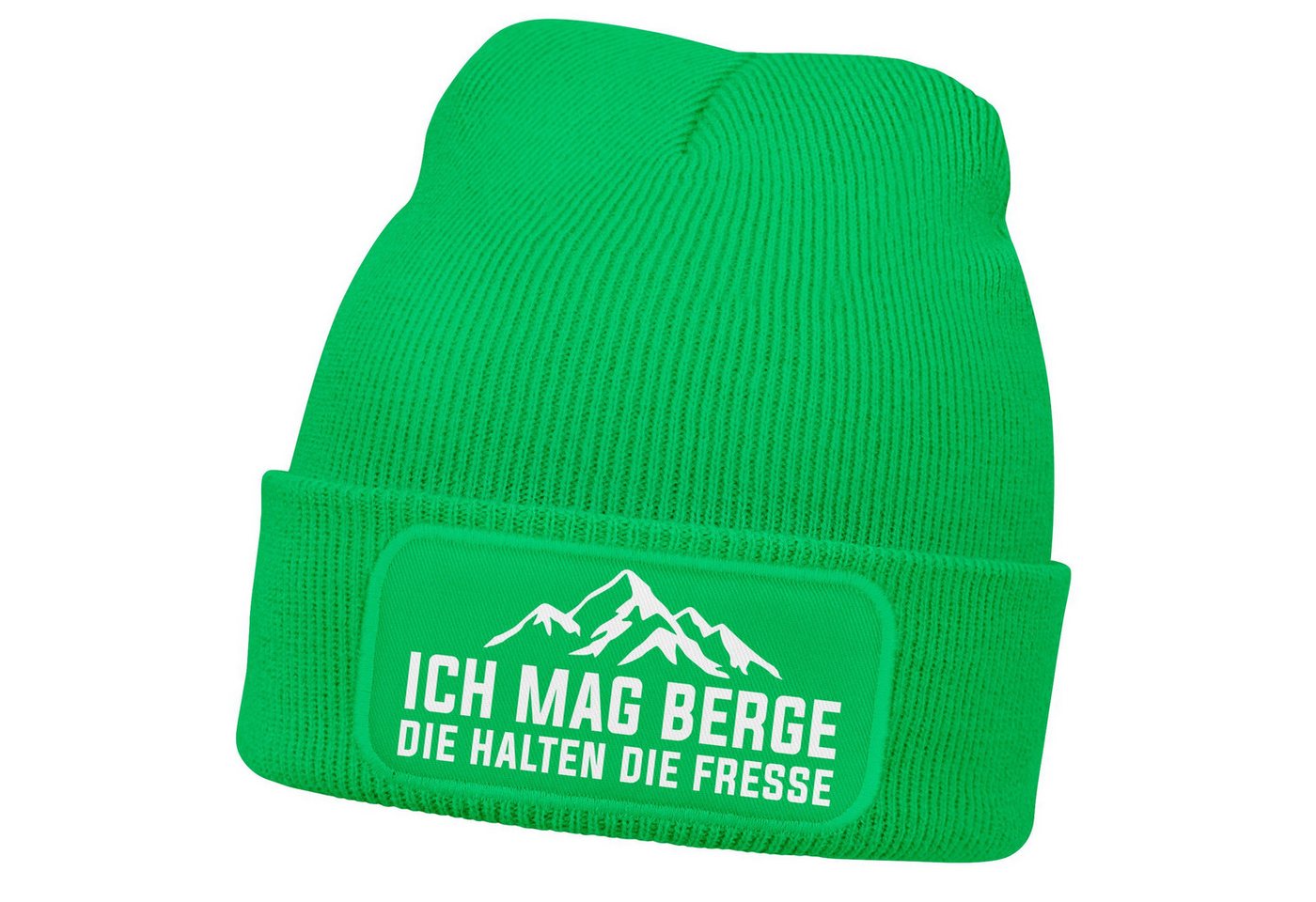 MoonWorks Strickmütze Herren Beanie mit Patch Strickmütze mit Spruch Ich mag Berge Aufdruck von MoonWorks
