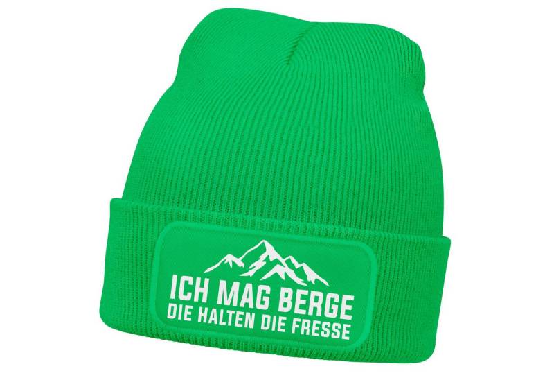 MoonWorks Strickmütze Herren Beanie mit Patch Strickmütze mit Spruch Ich mag Berge Aufdruck von MoonWorks