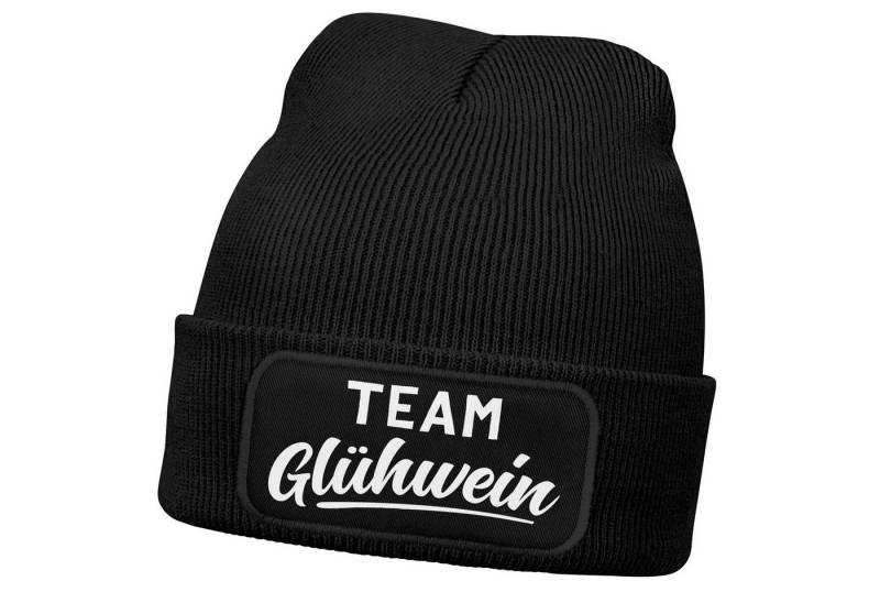 MoonWorks Strickmütze Herren Beanie mit Patch Strickmütze mit Spruch Team Glühwein Aufdruck von MoonWorks