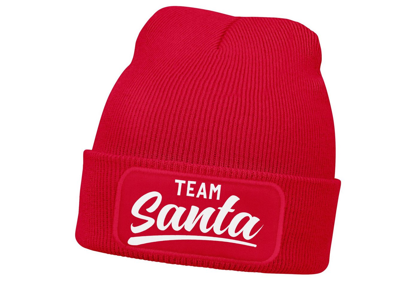MoonWorks Strickmütze Herren Beanie mit Patch Strickmütze mit Spruch Team Santa Aufdruck von MoonWorks