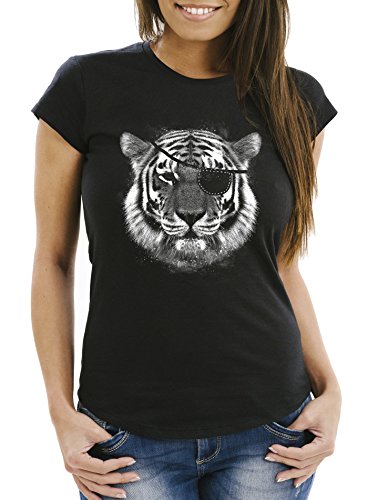 MoonWorks Stylishes Damen T-Shirt Tiger Augenklappe Eye Patch Pirat schwarz XL von MoonWorks