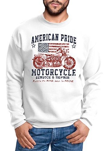 MoonWorks Sweatshirt Herren Biker American Pride USA Rundhals-Pullover weiß L von MoonWorks